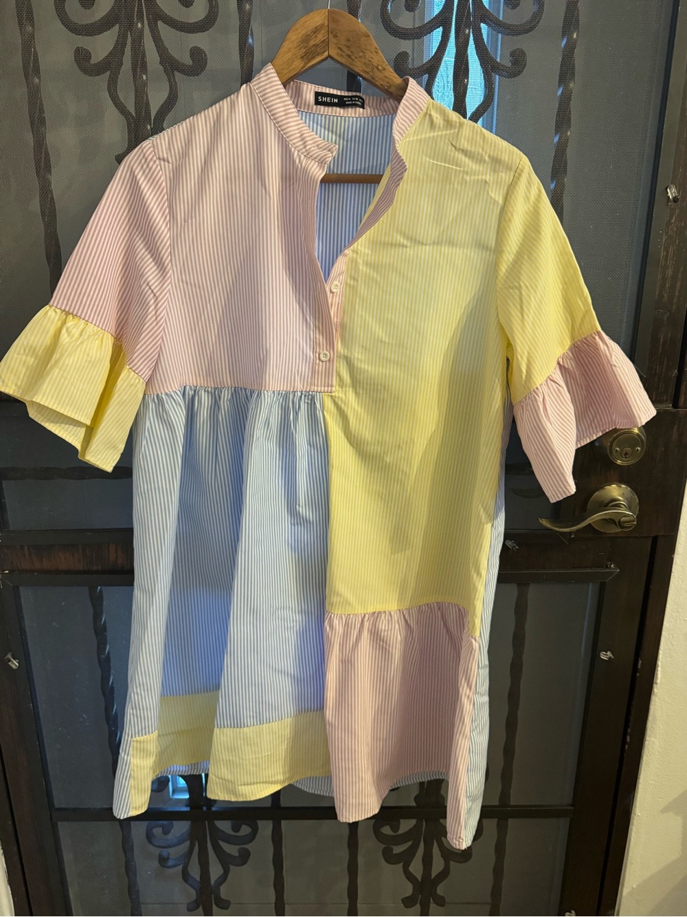 NWOT SHEIN Pastel Patchwork Striped Tunic Top - Pink, Yellow, Blue